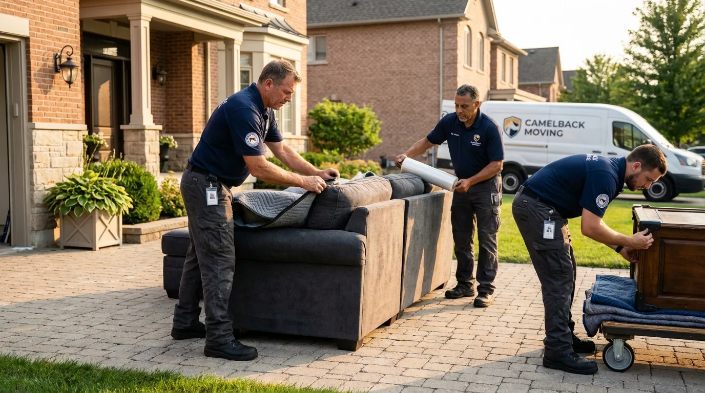 Large estate moving crew wrapping furniture in Waltham, MA