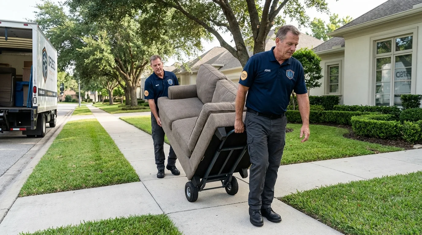 Local residential moving crew loading furniture in Waltham, MA